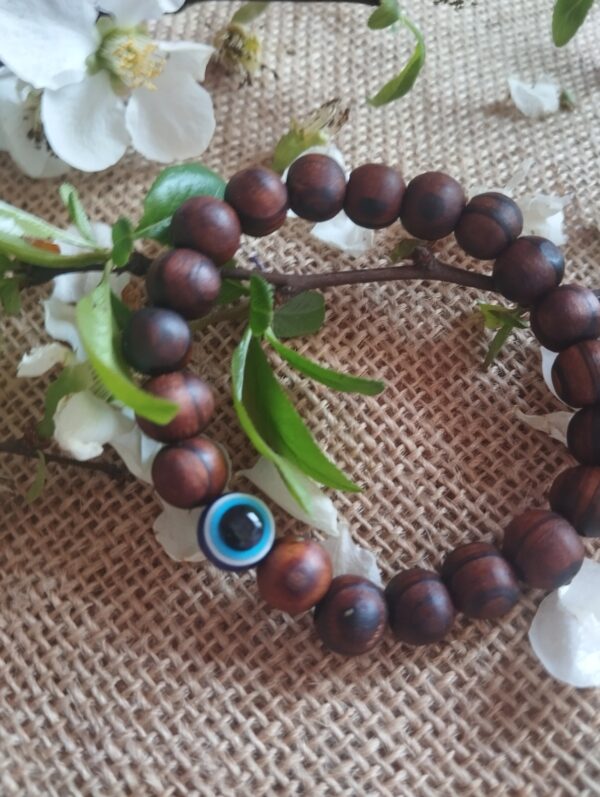 🧿🔵✨ Pulsera Elástica de Madera con Ojo Turco Protector ✨🔵🧿