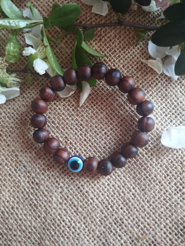 🧿🔵✨ Pulsera Elástica de Madera con Ojo Turco Protector ✨🔵🧿