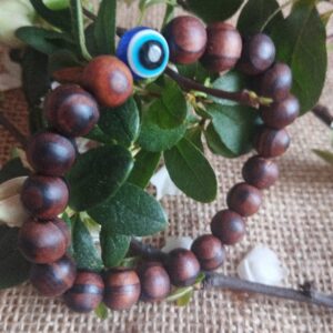 🧿🔵✨ Pulsera Elástica de Madera con Ojo Turco Protector ✨🔵🧿