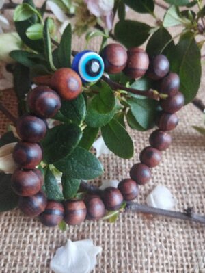 🧿🔵✨ Pulsera Elástica de Madera con Ojo Turco Protector ✨🔵🧿