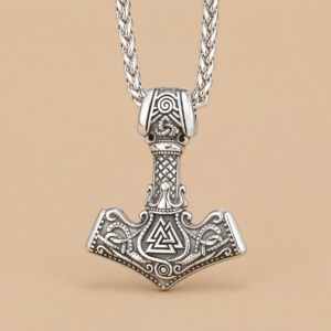 Colgante Mjolnir de Thor en Acero 316L – Martillo Vikingo con Nudo de Odín