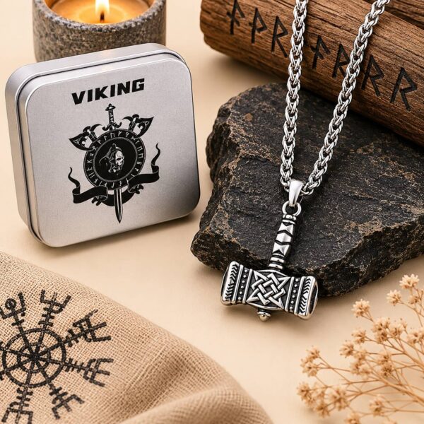 colgante-mjolnir-nudo-celta-ambiente Colgante Mjolnir de Thor sobre decoración nórdica