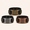 Pulsera Vikinga de Cuero con Símbolo Solar Nórdico