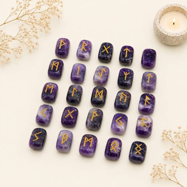 Set premium de runas vikingas de amatista natural