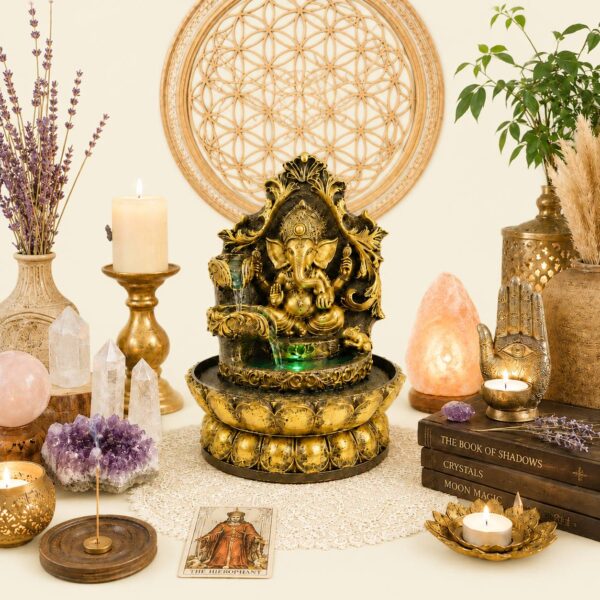 Fuente de agua Ganesha con luz LED