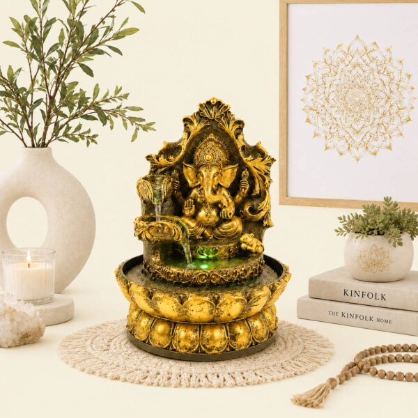 Fuente de agua Ganesha con luz LED