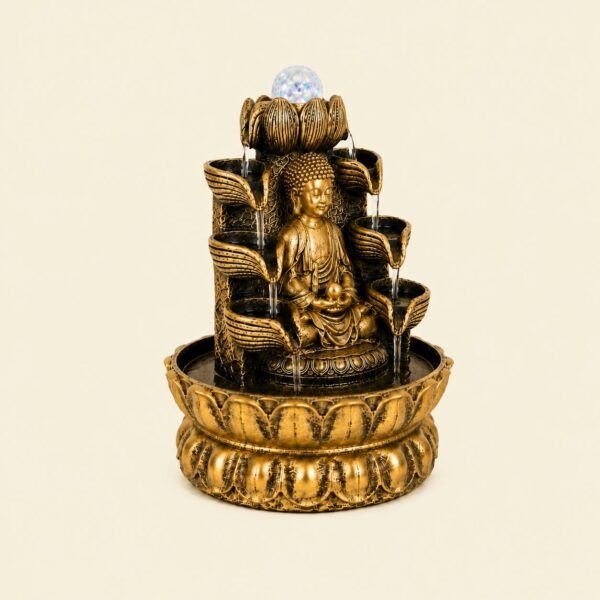 Fuente zen Buda cascada con suave movimiento de agua y efecto relajante