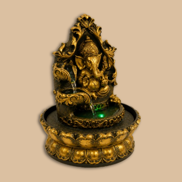 Fuente de Agua Ganesha con Cascada y Luces LED – Decoración Feng Shui Zen