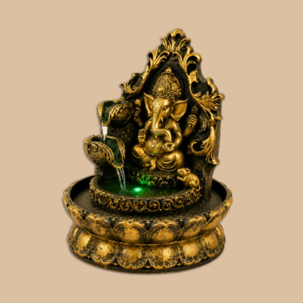 Fuente de Agua Ganesha con Cascada y Luces LED – Decoración Feng Shui Zen