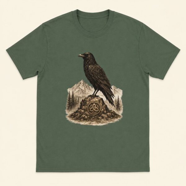 camiseta cuervo Military Green Camiseta Vikinga Raven Cuervo Nórdico