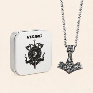 Colgante Mjolnir de Thor con Valknut en acero inoxidable 316L con caja
