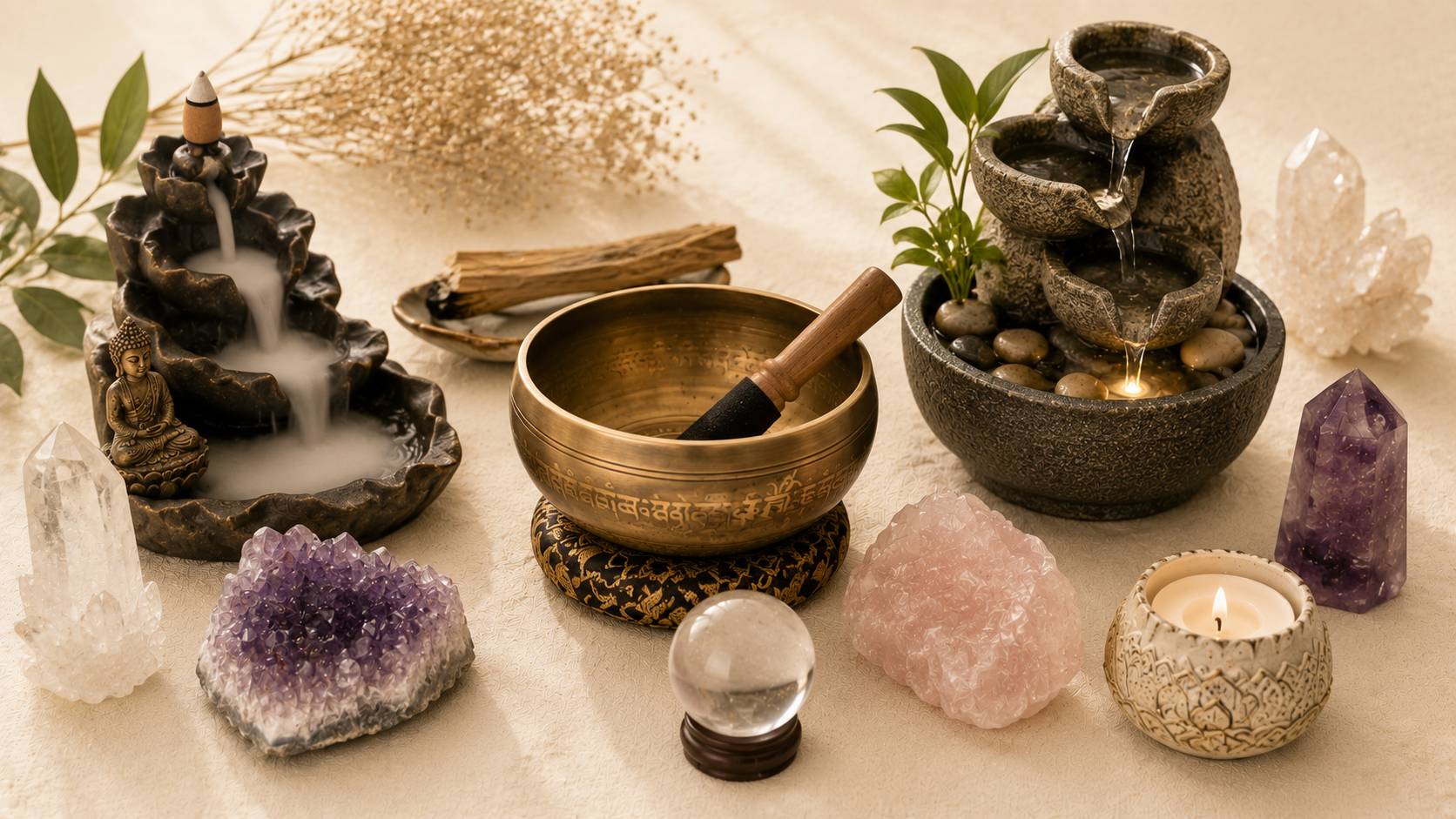 Descubre cuarzos, cuencos, velas, figuras y cascadas de incienso