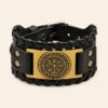 Pulsera Vikinga de Cuero con Símbolo Solar Nórdico