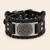 Pulsera Vikinga de Cuero con Símbolo Solar Nórdico